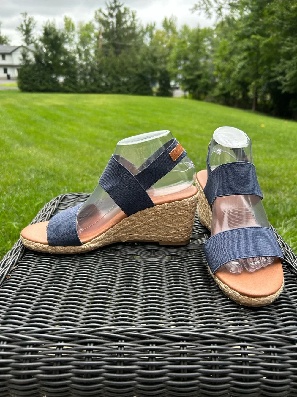 Tommy Bahama Navy Elastic Strap Espadrille Wedge Sandals